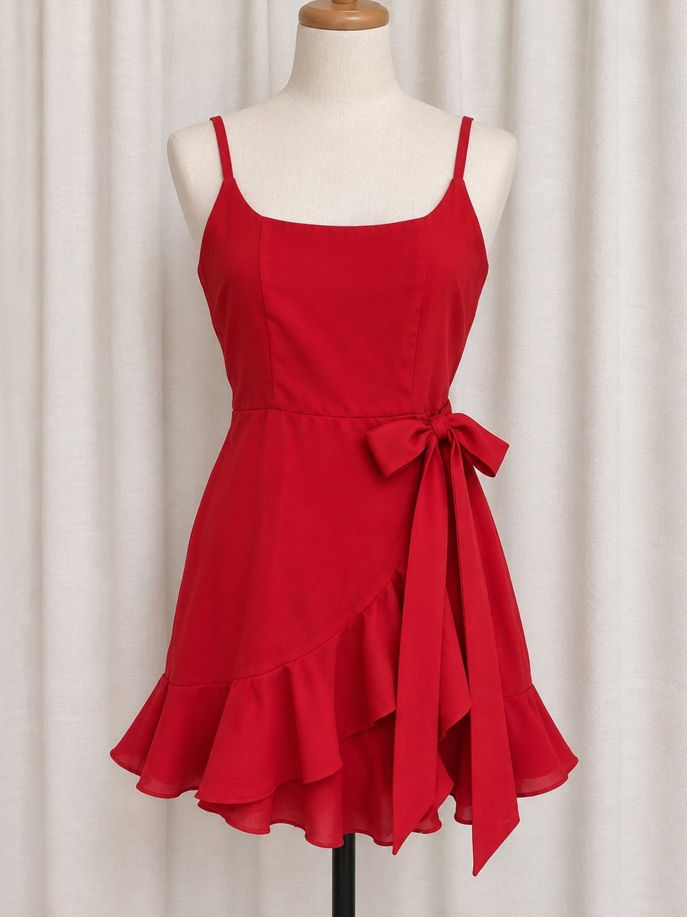Red Ruffle Wrap Mini Dress with Side Tie